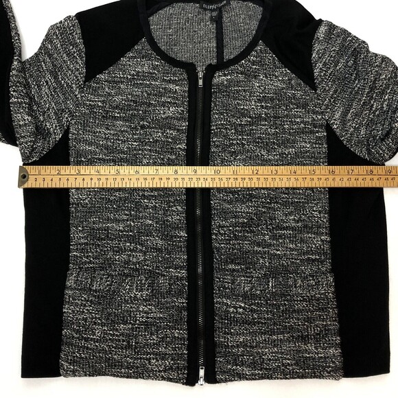 Eileen Fisher Black Tweedy Knit Sweater Jacket Ponte Sz L Full Zip Tweed Career - Picture 5 of 9